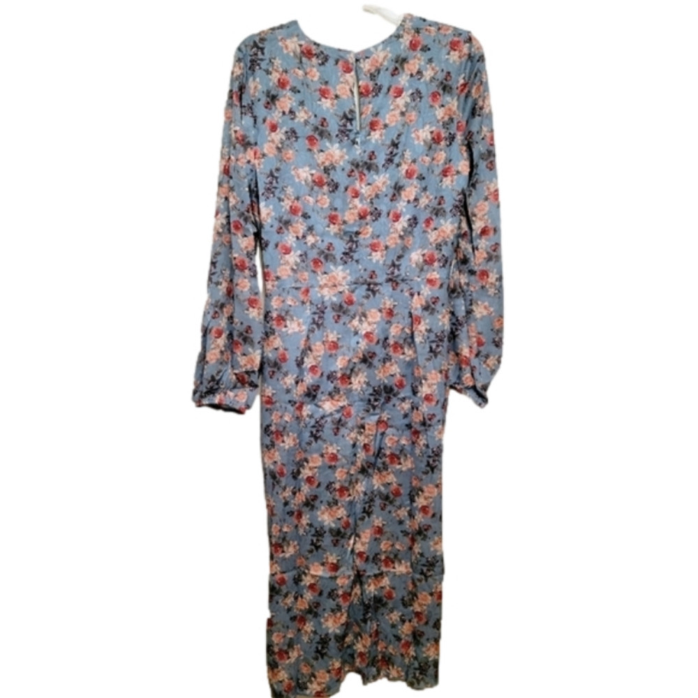 NSR Heidi Dress Floral Blue Sky Ruched Slit Large - Picture 4 of 10